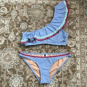 J. Crew 2 Piece Swim Suit Periwinkle Blue Bikini Rick Rack Trim EUC Size XS